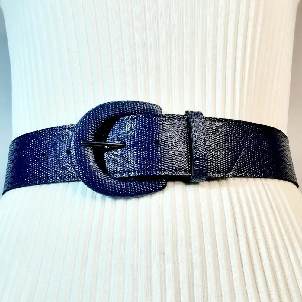 Astor Womens Lightweight Textured Navy Blue Belt Size Small Officewear